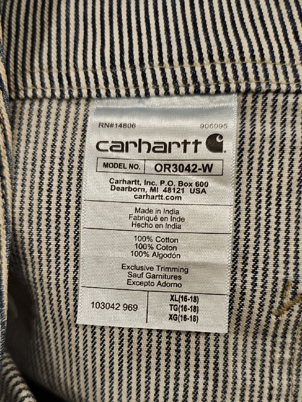 Carhartt Women's Gray Stripe Cotton Work Overalls; NWT; XL - Picture 10 of 10